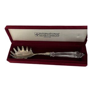 80s-90s International Silver Company Silver-Plated Pasta Server w Crystal Handle